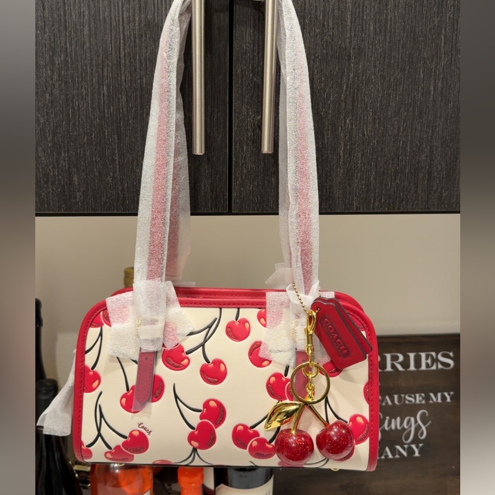 Swing Zip Bag with Cherry Print and Cherry Charm ๐ Limited Re-edition from 1998 - Picture 1 of 15